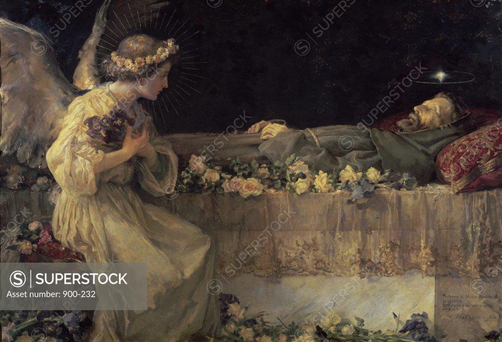 Stock Photo: 900-232 Death of Saint Francis by Jose Garnelo y Alda, oil on canvas, 1916, 1866-1944