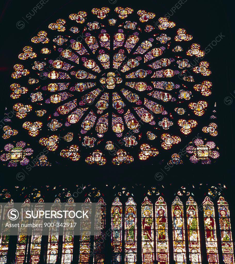 Stock Photo: 900-342917 France, Paris, Notre Dame de Paris, west window, stained glass