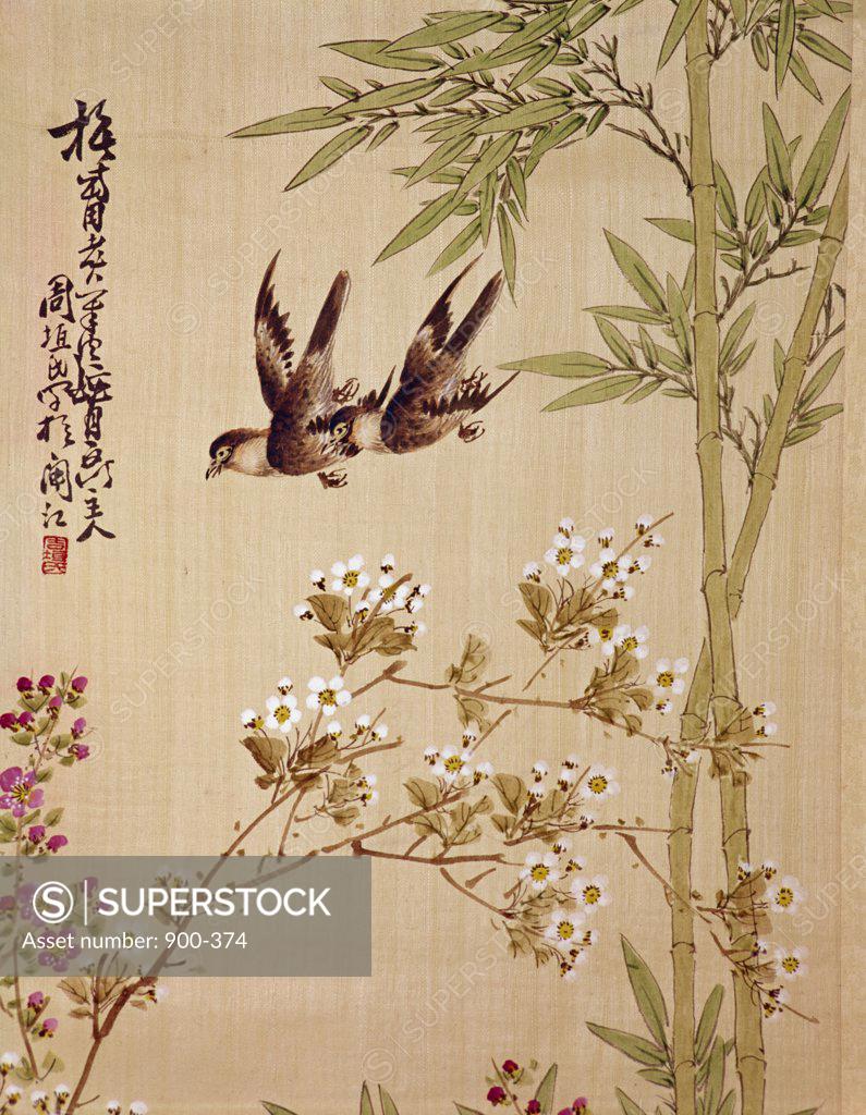 Stock Photo: 900-374 Birds and Flowers Oriental Artwork 
