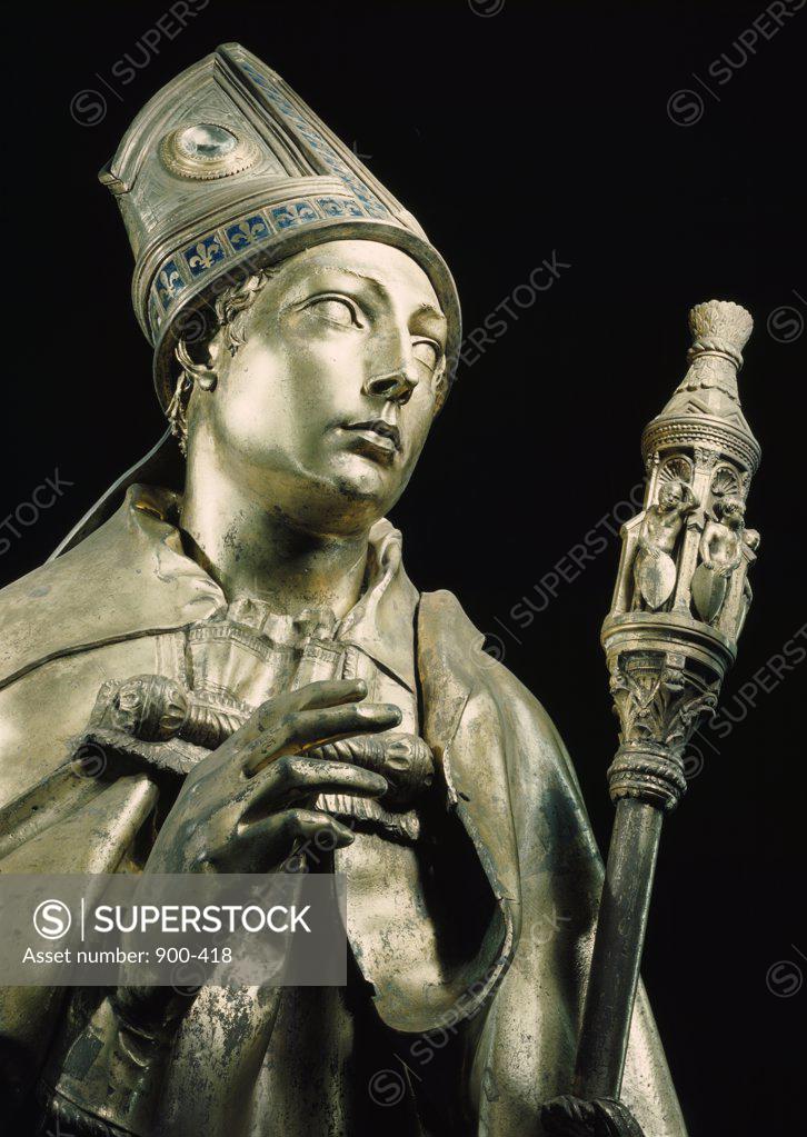 Stock Photo: 900-418 Detail from Saint Louis of Toulouse by Donatello,  (Circa 1386-1466),  Italy,  Florence,  Basilica of Santa Croce