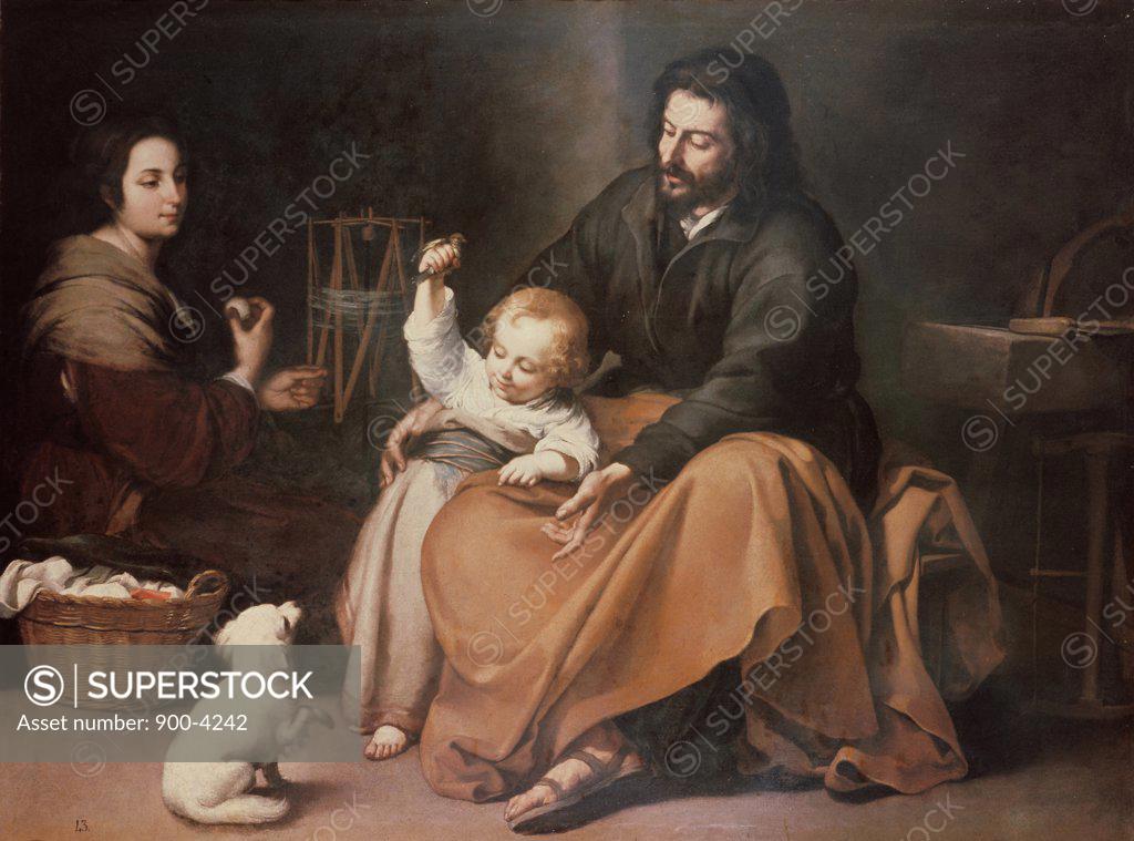 Stock Photo: 900-4242 The Holy Family With A Bird Bartolome Esteban Murillo (1617-1682 Spanish) Museo del Prado, Madrid, Spain