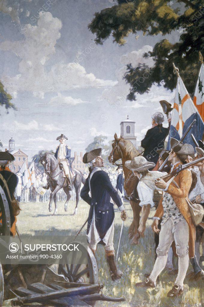 Stock Photo: 900-4360 Washington Takes Command at Cambridge (1775) by Charles Constantine Hoffbauer, 1875-1957)