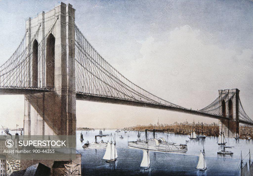 Stock Photo: 900-44355 Brooklyn Bridge, New York City Artist Unknown