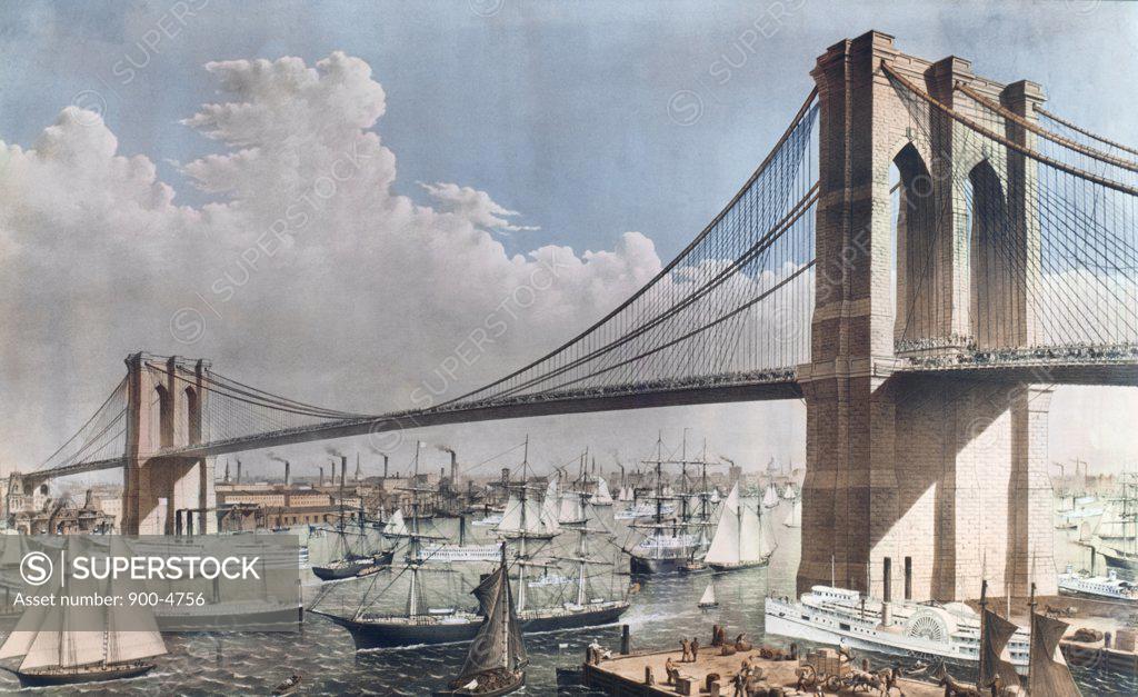 Stock Photo: 900-4756 Great East River Suspension Bridge NYC, Brooklyn, 1883 Charles Parsons & Lyman Atwater