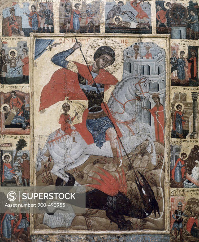 Stock Photo: 900-493955 Saint George And Scenes From His Life 16TH C. Icons(- ) Wood Boyana Church National Museum, Sofia, Bulgaria