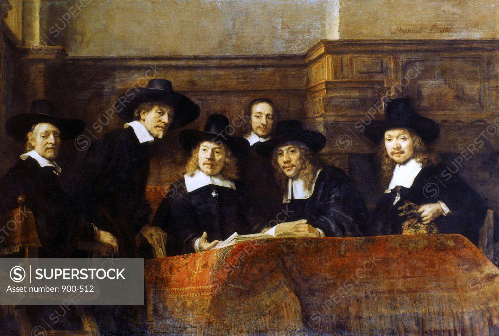 Stock Photo: 900-512 Members of the Drapers Club  (Staalmeesters)  1662,  Rembrandt van Rijn (1606-1669 /Dutch)  Oil on Canvas  Rijksmuseum Vincent van Gogh, Amsterdam 