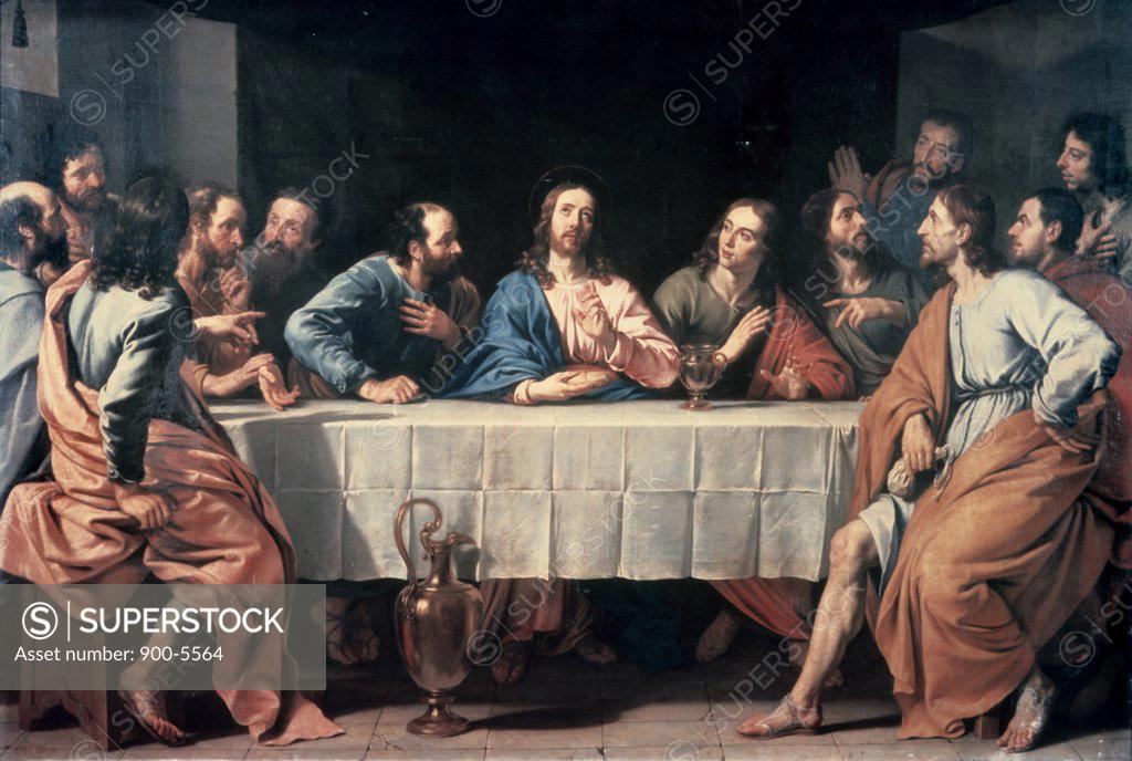 Stock Photo: 900-5564 The Last Supper ca. 1652 Philippe de Champaigne (1602-1674 French) Oil on canvas Musee du Louvre, Paris, France