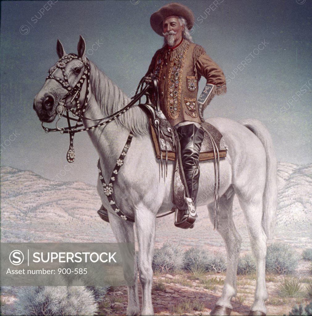 Stock Photo: 900-585 Buffalo Bill Cody on horse, American History