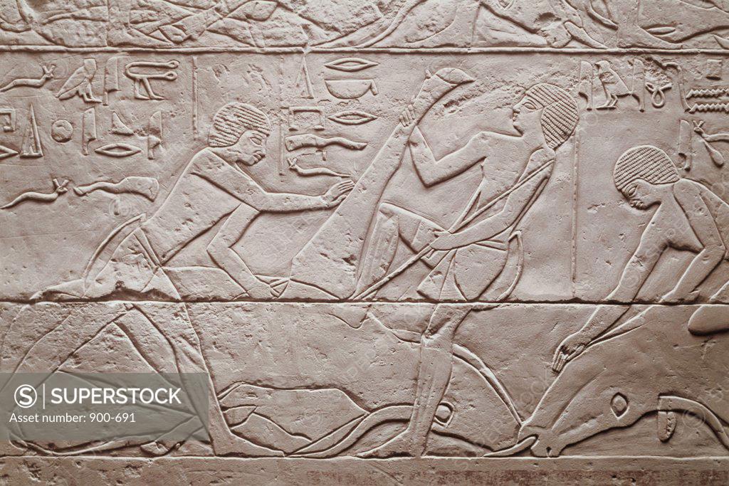 Stock Photo: 900-691 Slaughtering Scene  2250 BC Egyptian Art(- ) Relief Staatliche Museen Preussischer Kulturbesitz, (Agyptisches Museum und Papyrussammlung), Berlin