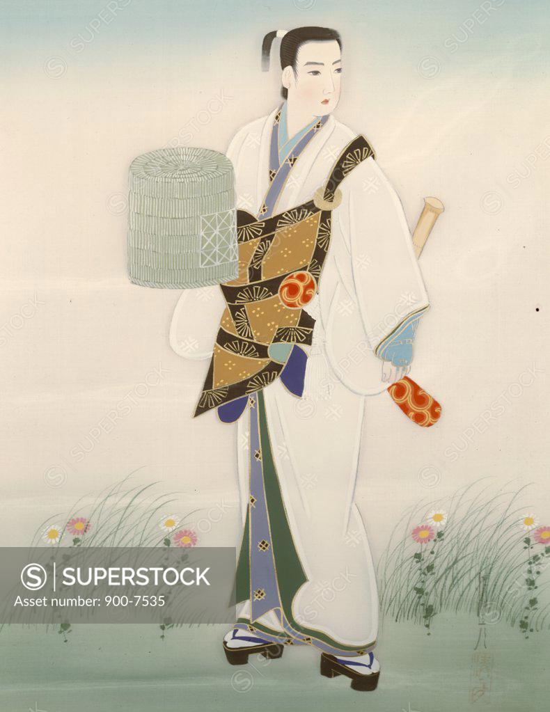 Stock Photo: 900-7535 Girl with a Birdcage,  by Torii Kiyonaga,  1752-1815