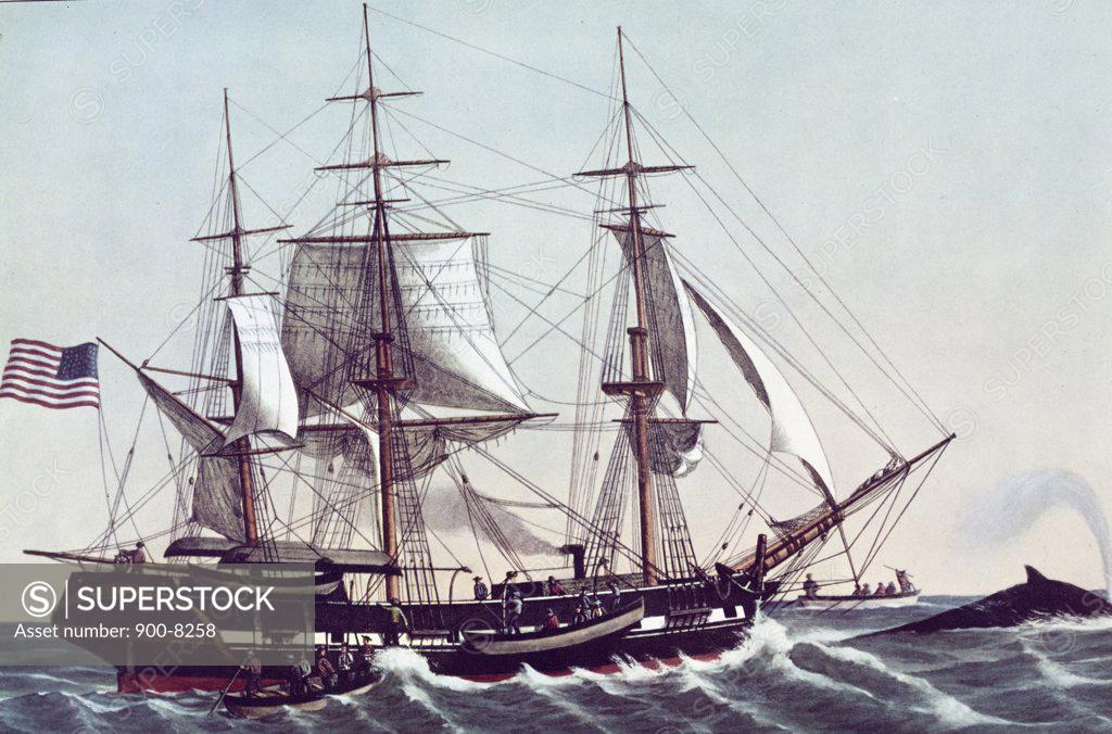 Stock Photo: 900-8258 American Whaler,  by Currier and Ives,  1834-1907