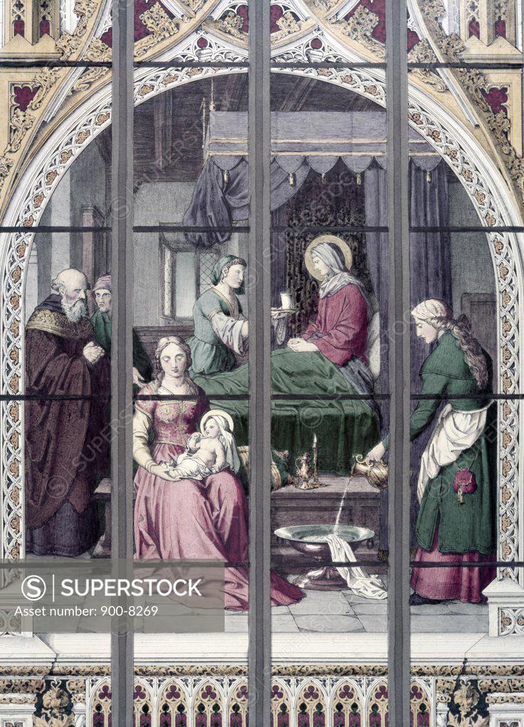 Stock Photo: 900-8269 Birth of Mary,  The 19th Century, 19TH CENTURY, Stained Glass, STAINED GLASS