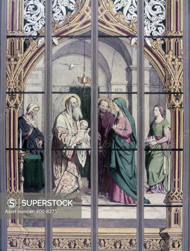 Stock Photo: 900-8275 Presentation at the Temple, stained glass, 19th Century