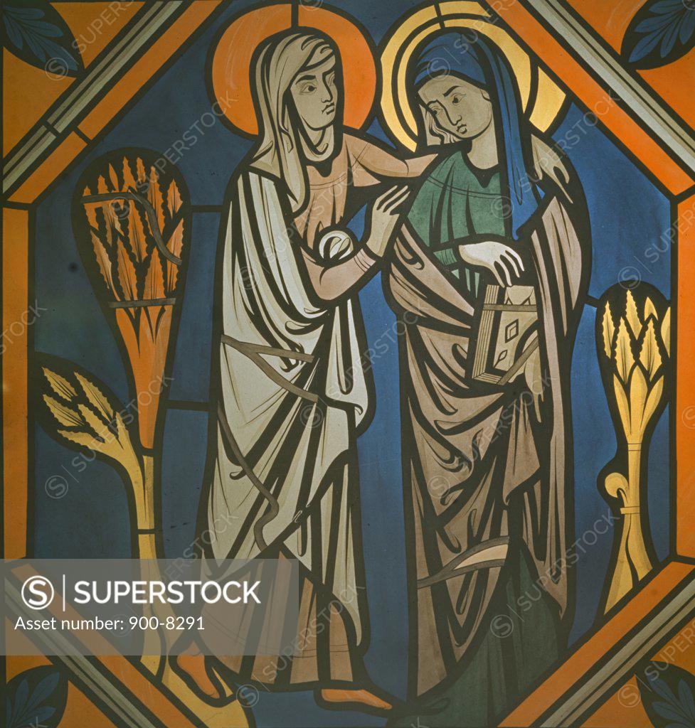 Stock Photo: 900-8291 The Visitation,  stained glass window,  12th Century