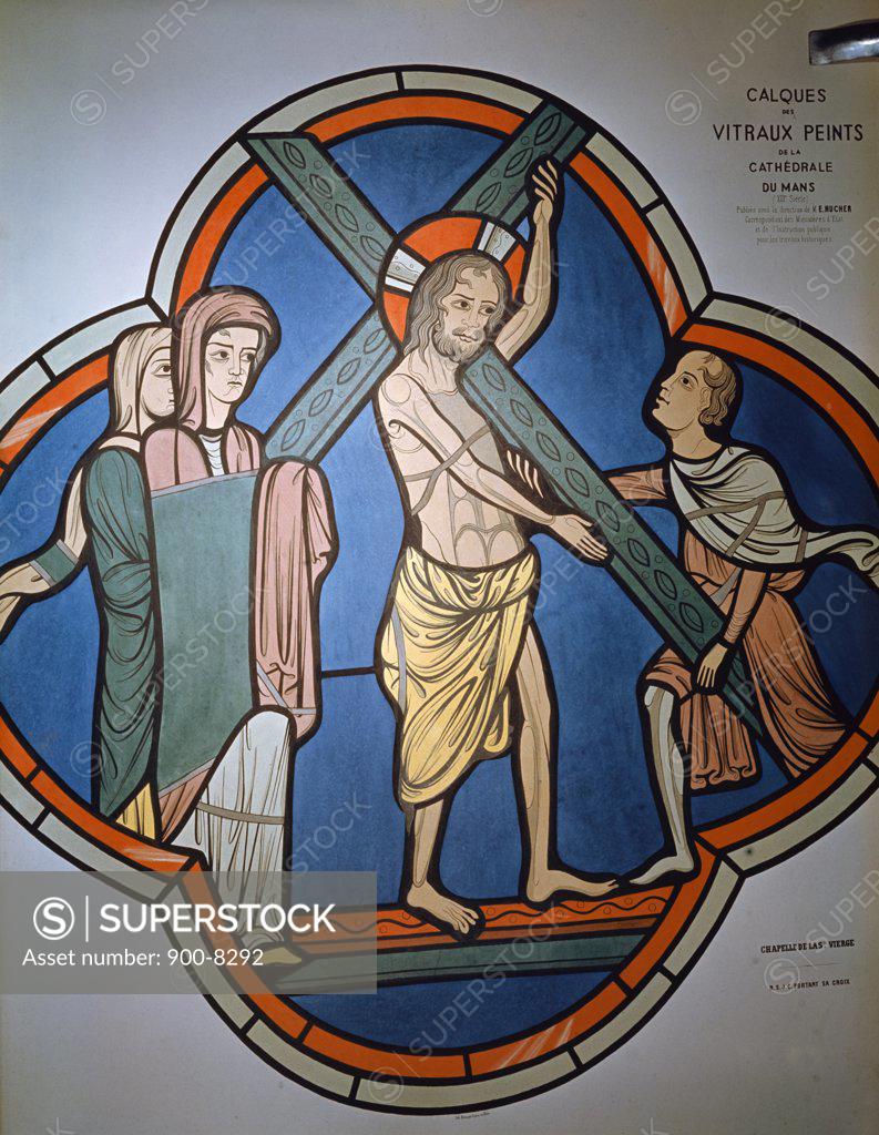 Stock Photo: 900-8292 Christ Carrying Cross, stained glass, 12th Century