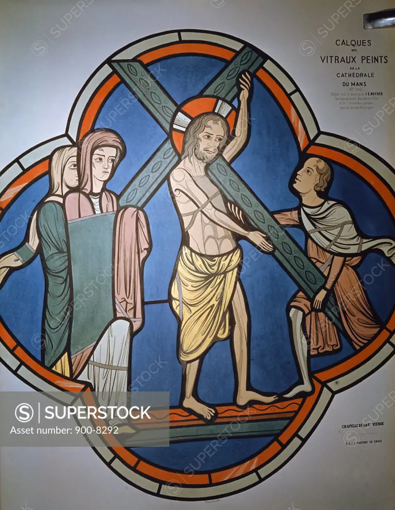 Christ Carrying Cross, stained glass, 12th Century