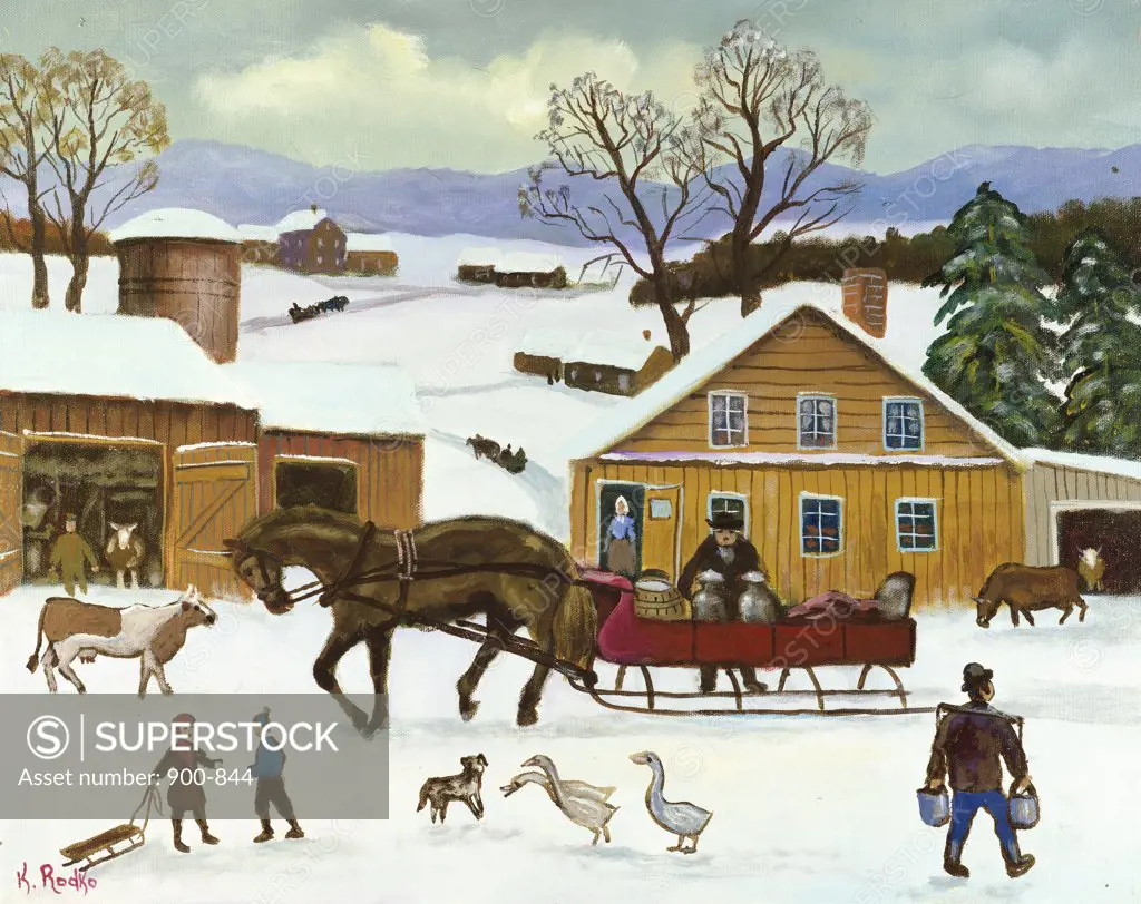 Farmyard in the Snow 1990 Konstantin Rodko (1908-1995/Russian) Oil on canvas