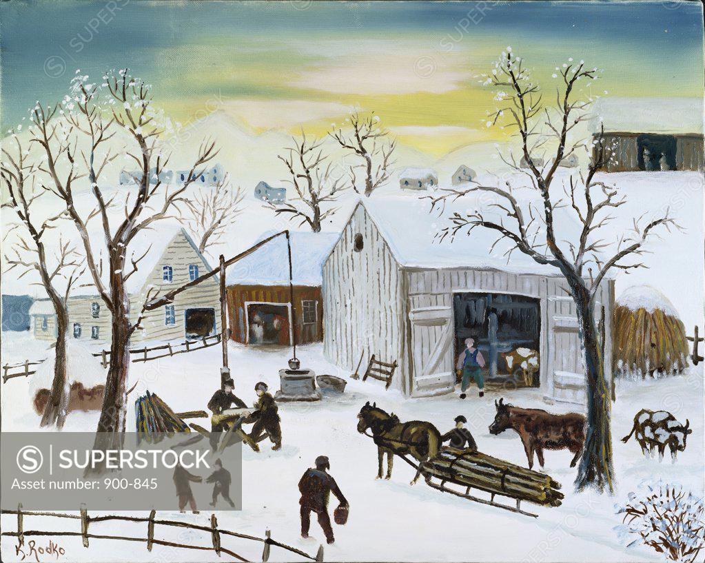 Stock Photo: 900-845 Winter in the Country 1990 Konstantin Rodko (1908-1995/Russian) Oil on canvas