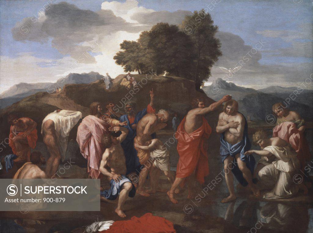 Stock Photo: 900-879 The Baptism of Christ #1 1641-2 Nicolas Poussin (1594-1665 French) Oil on canvas National Gallery of Art, Washington, D.C., USA