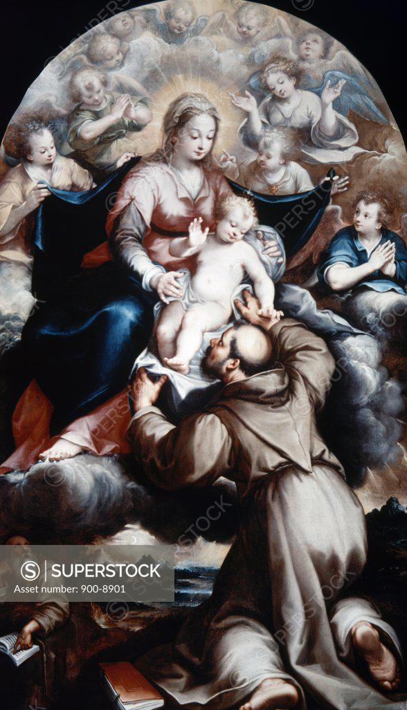 Stock Photo: 900-8901 Saint Francis Adoring Christ Child by Denys Calvaert, (C.1540-1619 )