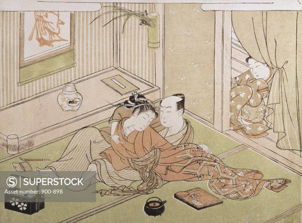 Stock Photo: 900-898 Two Lovers Watched by a Servant Suzuki Harunobu (1725-1770 Japanese) Guimet, Paris 