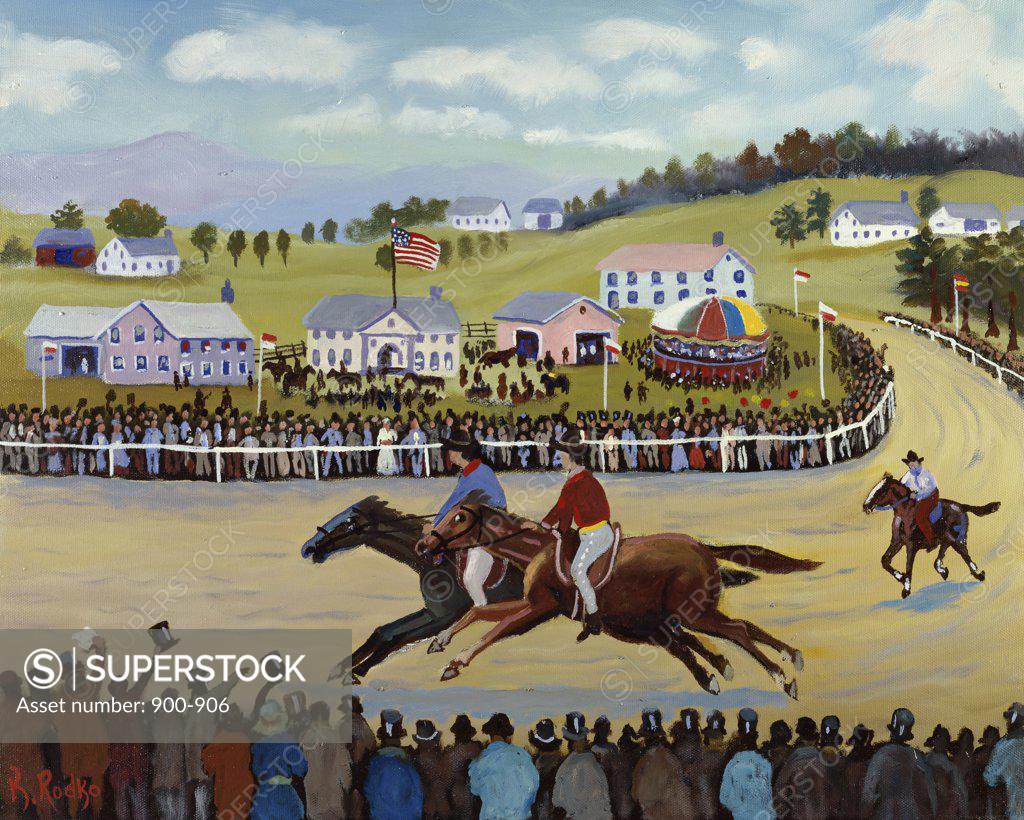 Stock Photo: 900-906 The Horse Races 1990 Konstantin Rodko (1908-1995/Russian) Oil on canvas