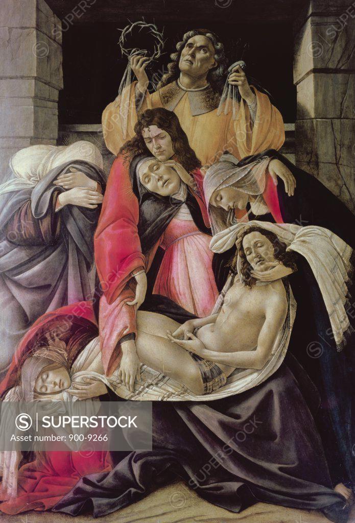 Stock Photo: 900-9266 Lamentation over Dead Christ  (Poldi Pezzoli Pieta)  1495,  Sandro Botticelli (1444-1510/ Italian)  Tempera on Wood Panel  Museo Poldi Pezzoli, Milan 