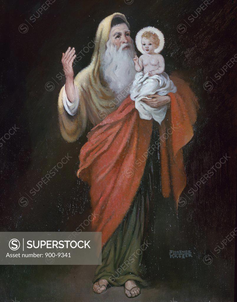 Stock Photo: 900-9341 St Joseph with the Christ Child by Florence Kroger, 20th century art