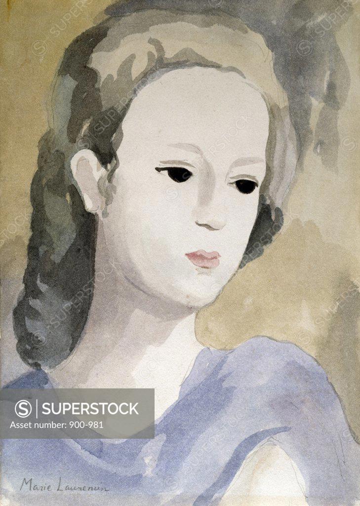 Stock Photo: 900-981 Portrait of Young Girl by Marie Laurencin, watercolor, 1955, 1883-1956, Private Collection