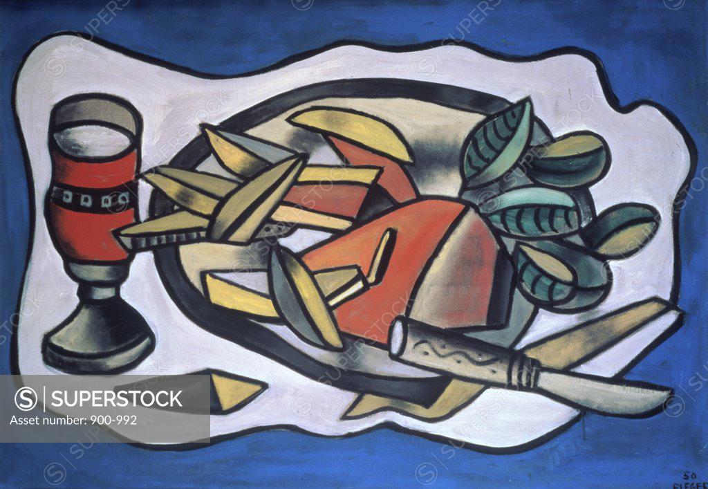 Stock Photo: 900-992 Still Life with Knife, (Nature morte au couteau) by Fernand Leger, oil on canvas, 1950, 1881-1955, Private Collection