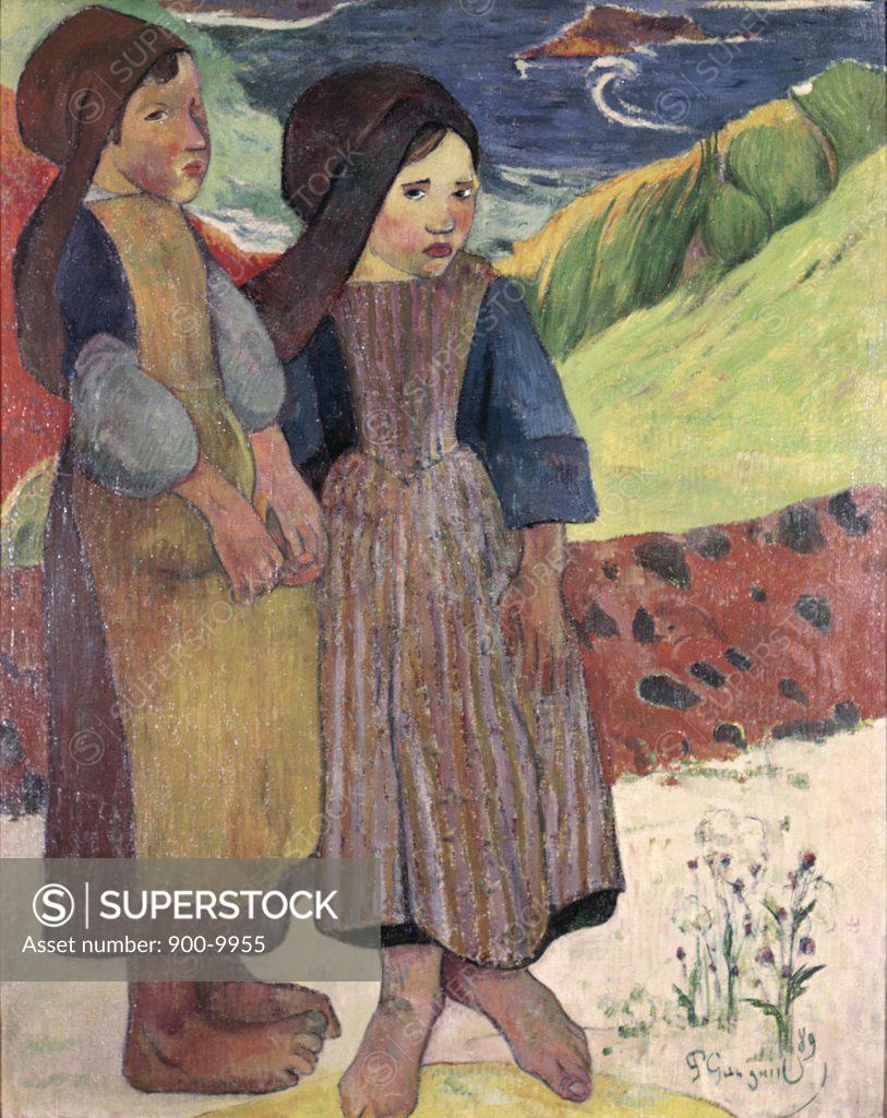 Stock Photo: 900-9955 Two Breton Girls By The Sea, 1889, Gauguin, Paul(1848-1903 French), Museum of Western Art, Tokyo, Japan