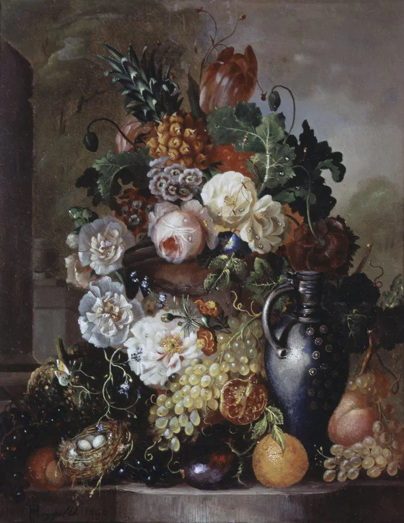 Still Life Of Fruit And Flowers Francois Joseph Huygens (1820-1908 Belgian)