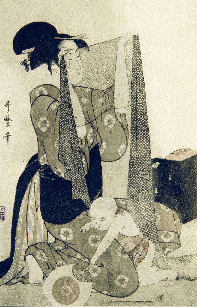 Mother and Child Kitagawa Utamaro (1753-1806 Japanese)  Woodcut print 