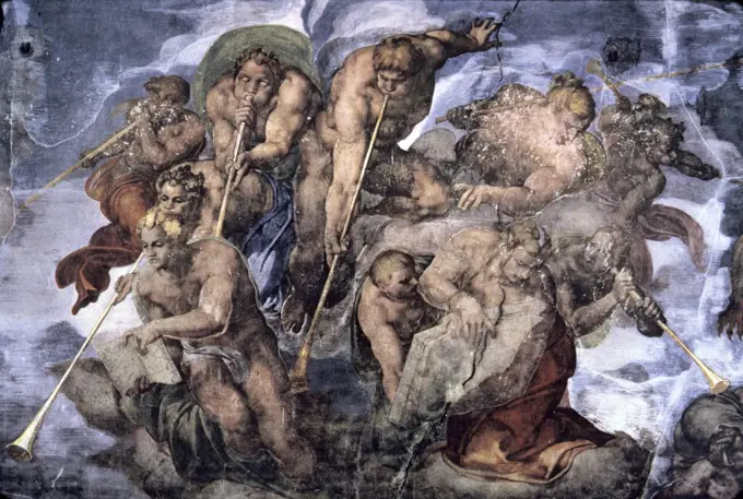 The Last Judgement  (Detail)  c.1536-1541  Michelangelo Buonarroti (1475-1564/Italian) Fresco   Sistine Chapel, Vatican 