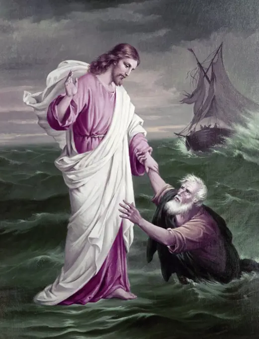 Jesus saving drowning Saint Peter