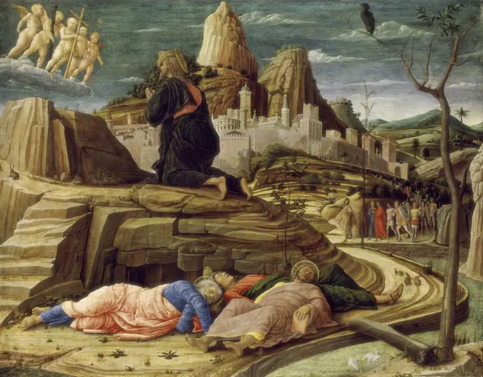 The Agony in the Garden, by Andrea Mantegna, oil on wood panel, 1460, England, London, National Gallery, 1431-1506 