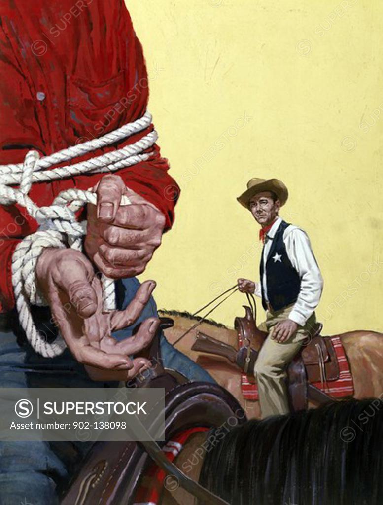 Man tied up with a rope and riding a horse Stock Photo 902-138098 :  Superstock