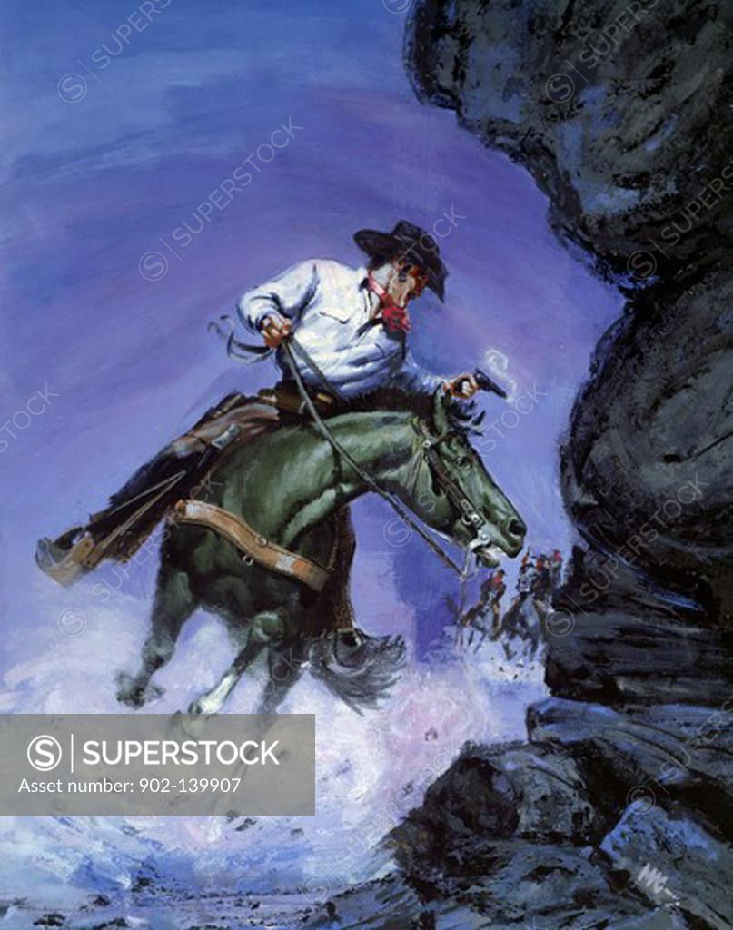 Stock Photo: 902-139907 Cowboys having a gun duel