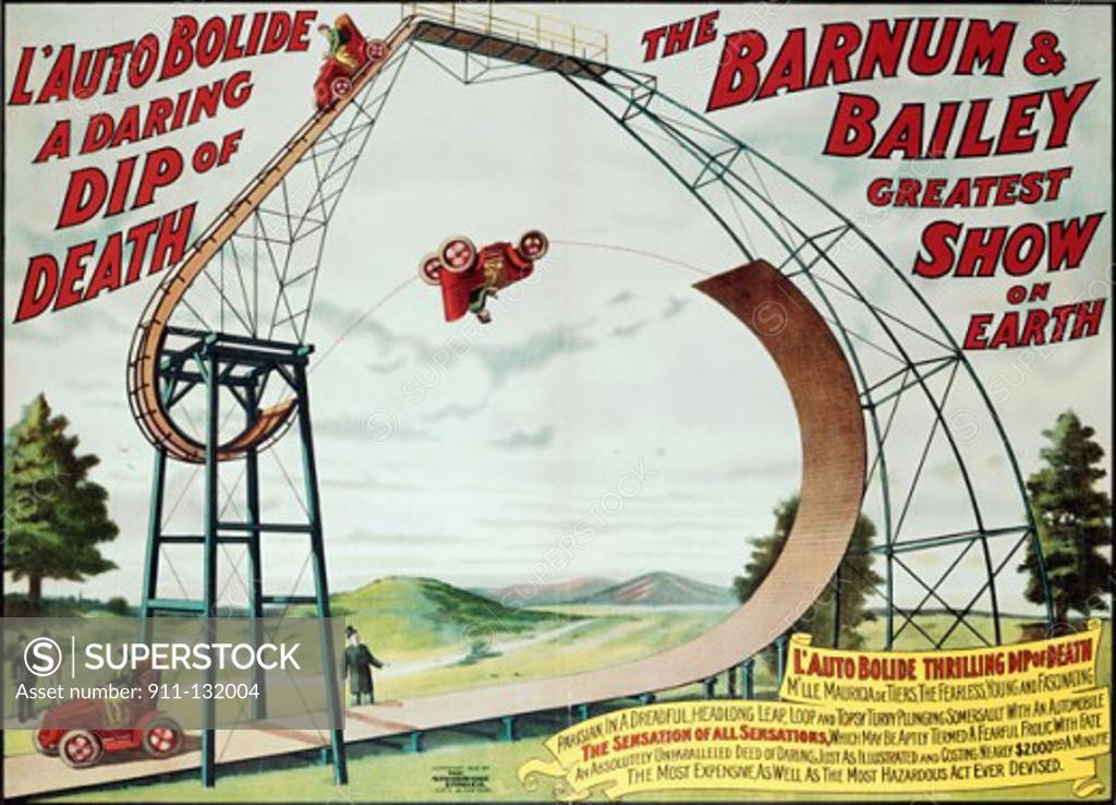 Stock Photo: 911-132004 L'Auto Bolide Thrilling Dip of Death from Barnum & Bailey, poster