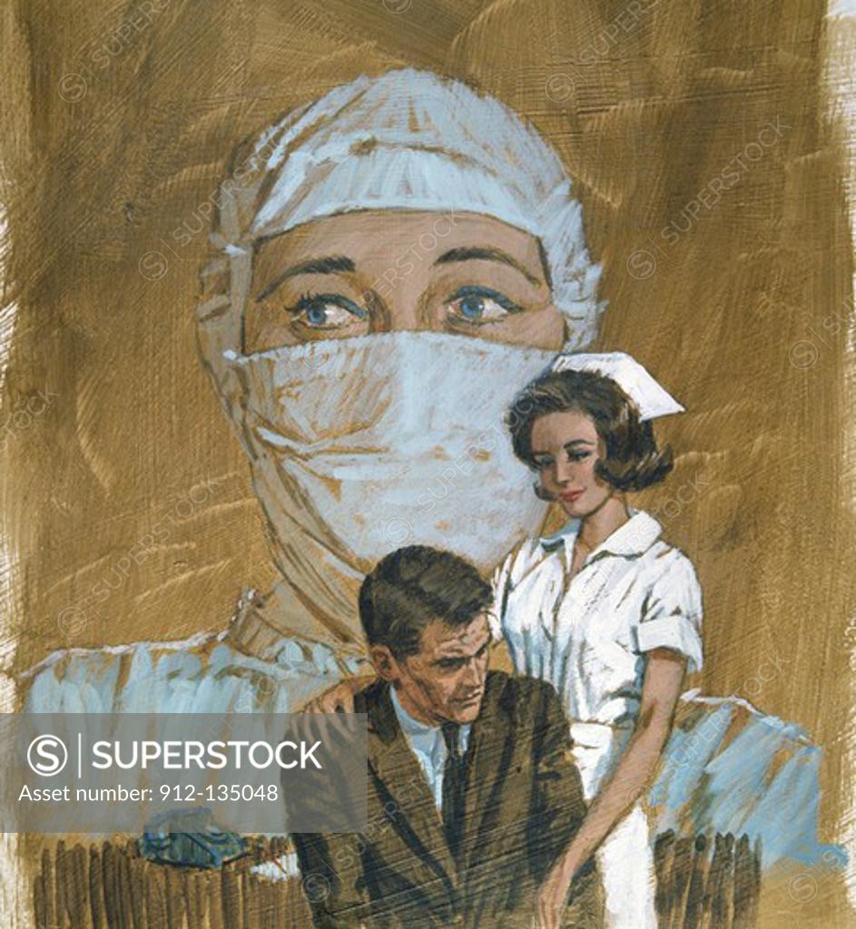 Stock Photo: 912-135048 Nurse embracing man, illustration