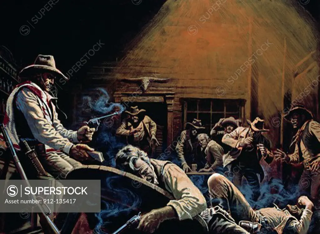 Painting of cowboys in tavern