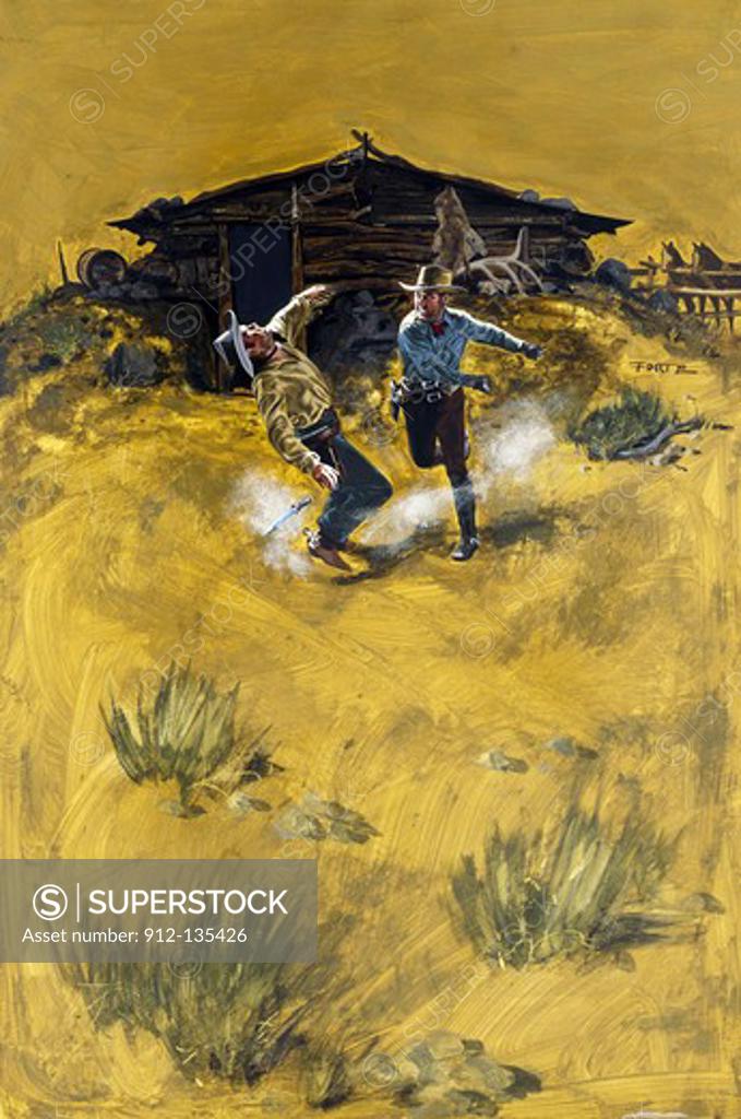 Stock Photo: 912-135426 Painting of cowboys fighting