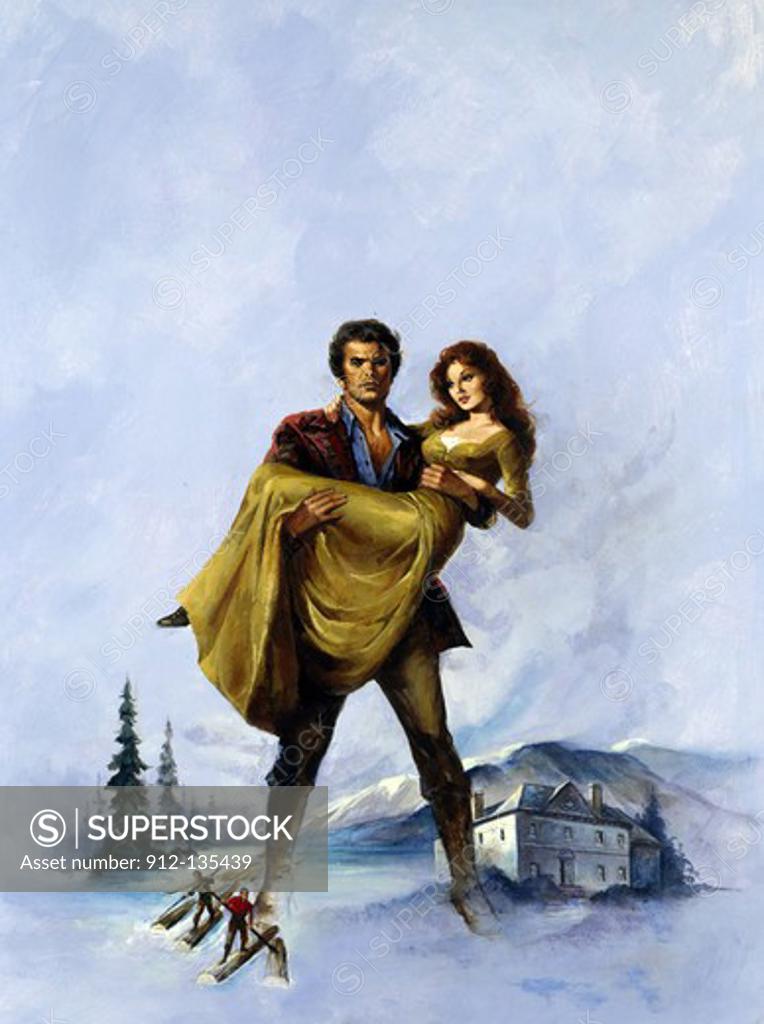 Stock Photo: 912-135439 Man carrying woman, illustration