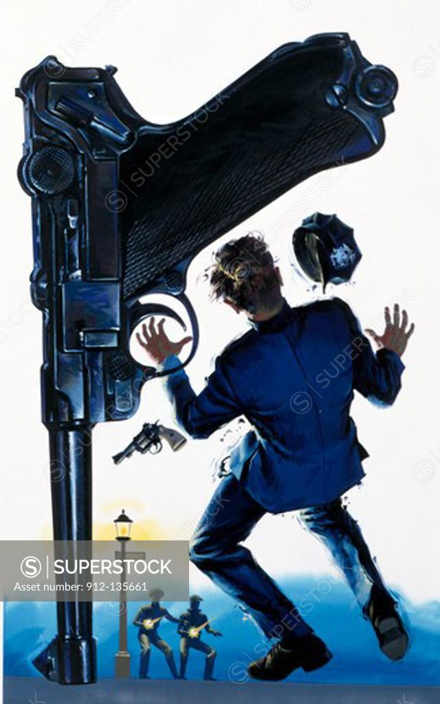 Stock Photo: 912-135661 Man falling after hit by bullet
