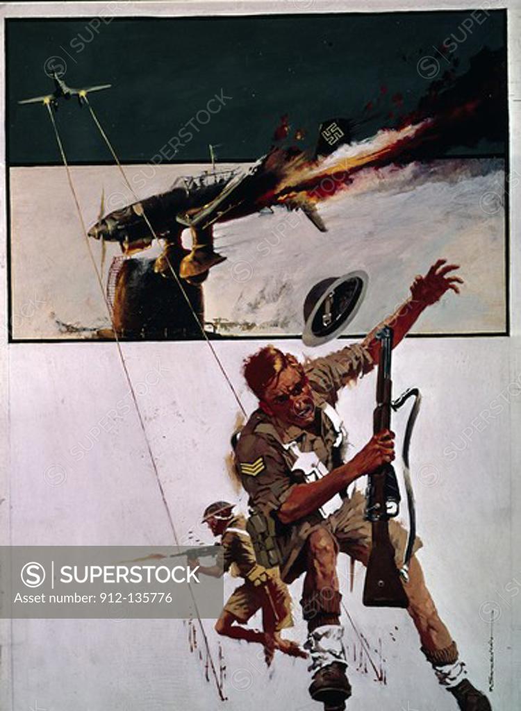 Stock Photo: 912-135776 Painting of soldiers and fighter planes in action