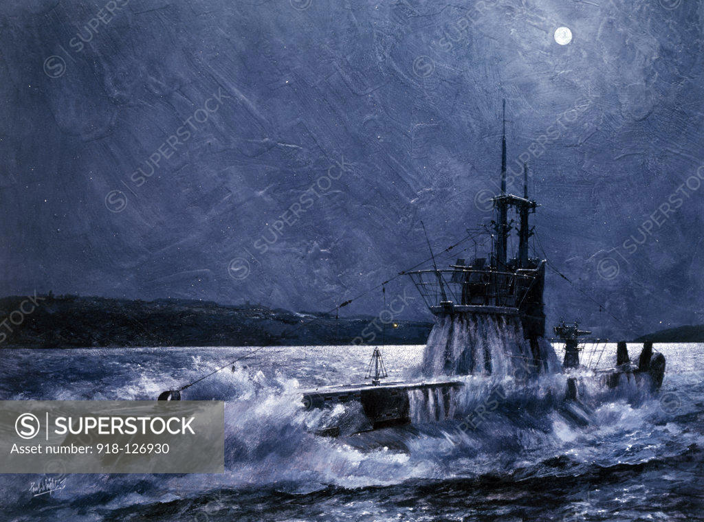 Stock Photo: 918-126930 Emergency submarine, night, illustration