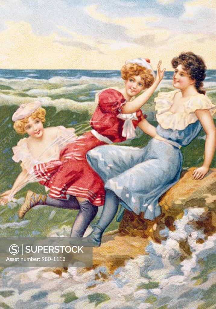 Stock Photo: 980-1112 Women at Beach, Nostalgia Cards