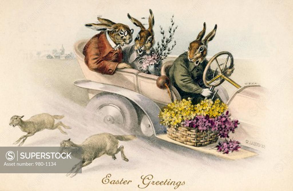 Stock Photo: 980-1134 Easter Rabbits, Nostalgia Cards