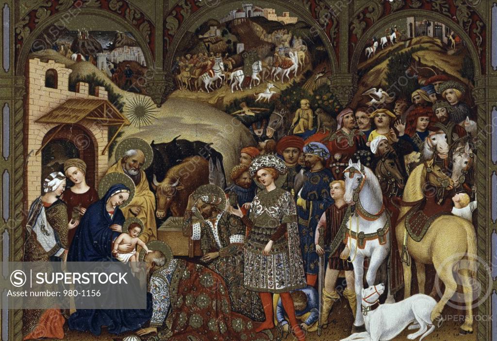Stock Photo: 980-1156 Adoration of the Kings  After an original work by Francesco di Gentile da Fabriano  Color lithograph 