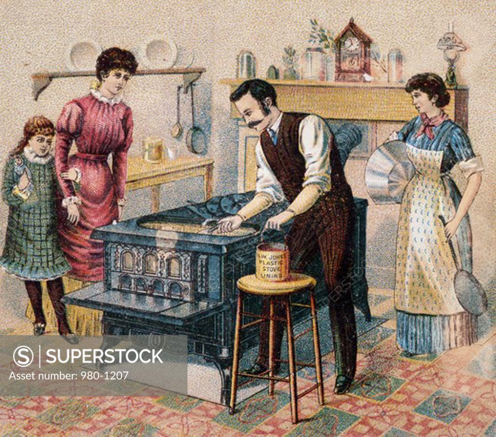 Stock Photo: 980-1207 Family in Kitchen Nostalgia Cards